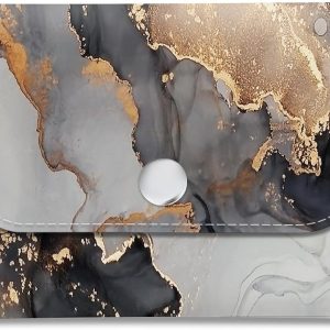 Cash Envelope Wallet Cute PU Leather Envelopes Bag for Men and Women, Reusable Budget Pouch for Budgeting Billing Black Gold Marble