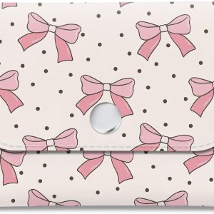 Cash Envelope Wallet Cute PU Leather Envelopes Bag for Men and Women, Reusable Budget Pouch for Budgeting Billing Pink Bow Dots