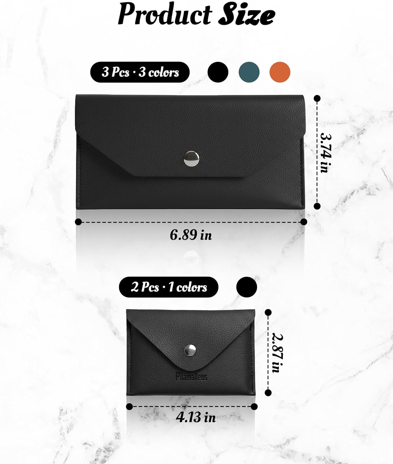 3PCS Wallet for Cash with 2PCS Card Organizer, PU Leather Envelope Money Holder for Women Men - Image 2