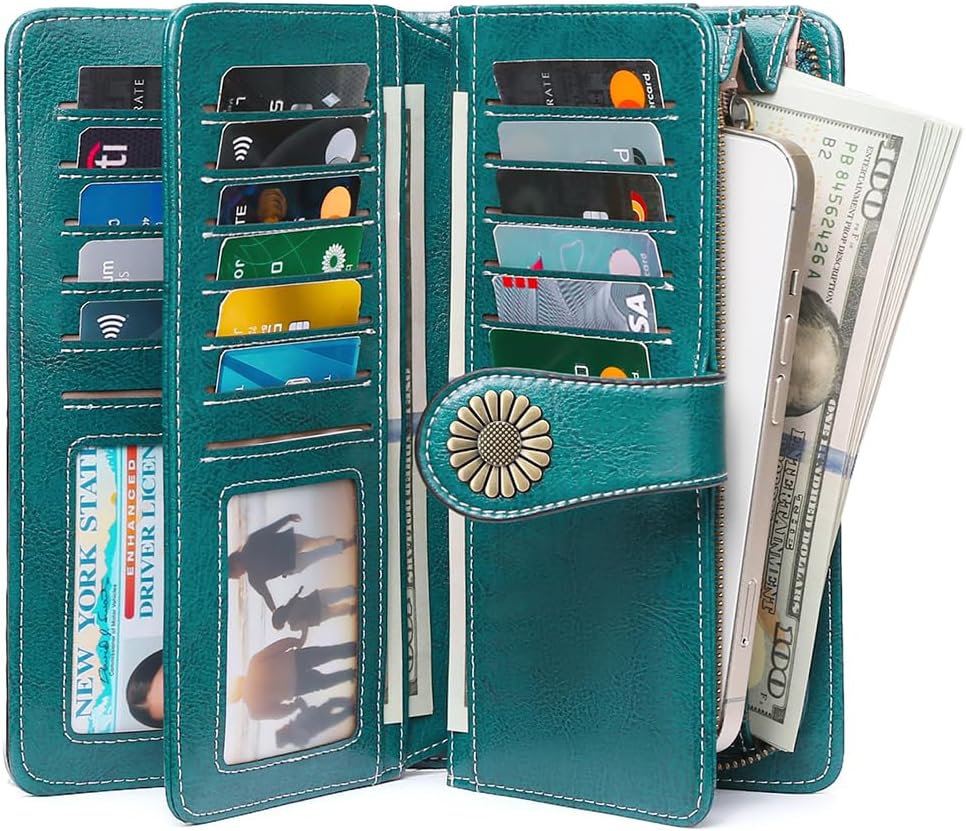 Wallets for Women Leather Credit Card Holder with RFID Blocking Large Capacity Wristlet - Image 2