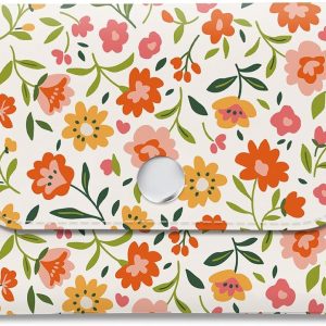 Cash Envelope Wallet Cute PU Leather Envelopes Bag for Men and Women, Reusable Budget Pouch for Budgeting Billing Orange White Floral
