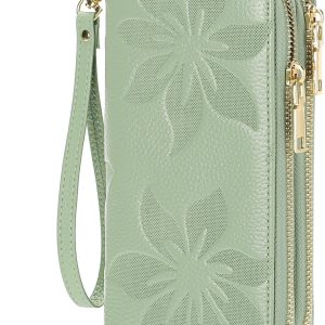 Women's Wallet Large Capacity Double Zip Ladies Card Phone Holder RFID Blocking Wristlet Leather