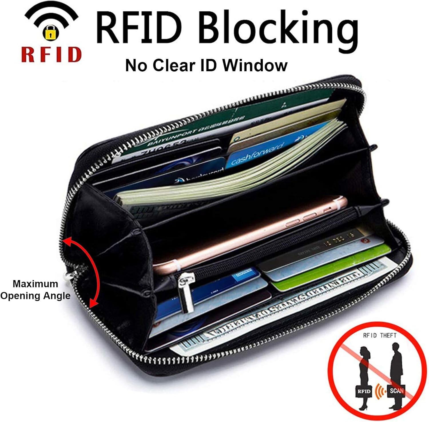 Womens Wallet RFID Blocking Genuine Leather Zip Around Wallet Clutch Wristlet Travel Long Purse for Women - Image 2