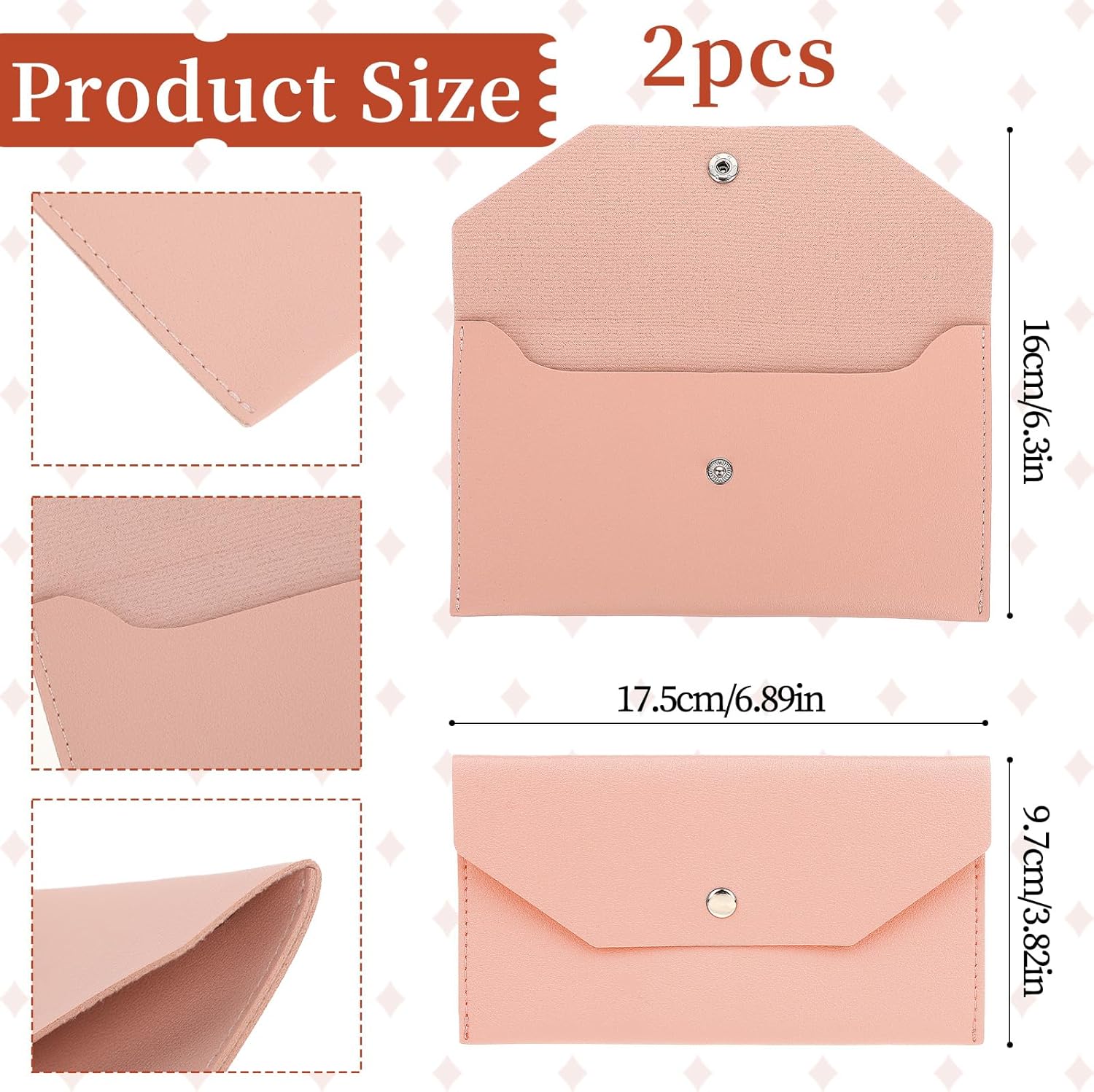2-Piece Cash Envelope Wallet - PU Leather Reusable Budget Envelopes for Cash, Checks, Bills - Image 2
