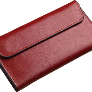 Retro Leather Envelope Women's Phone Card Holder Wallet, Thin Large Capacity Multifunctiona Leather Wallet, Clutch Wallet for Mother's Day Thanksgiving Fashion Gift (Wine Red)