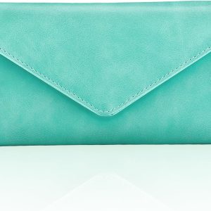 Portable Multi-card Holder Case RFID Blocking Leather Card Wallet for Women, Envelope Style, Mint Green