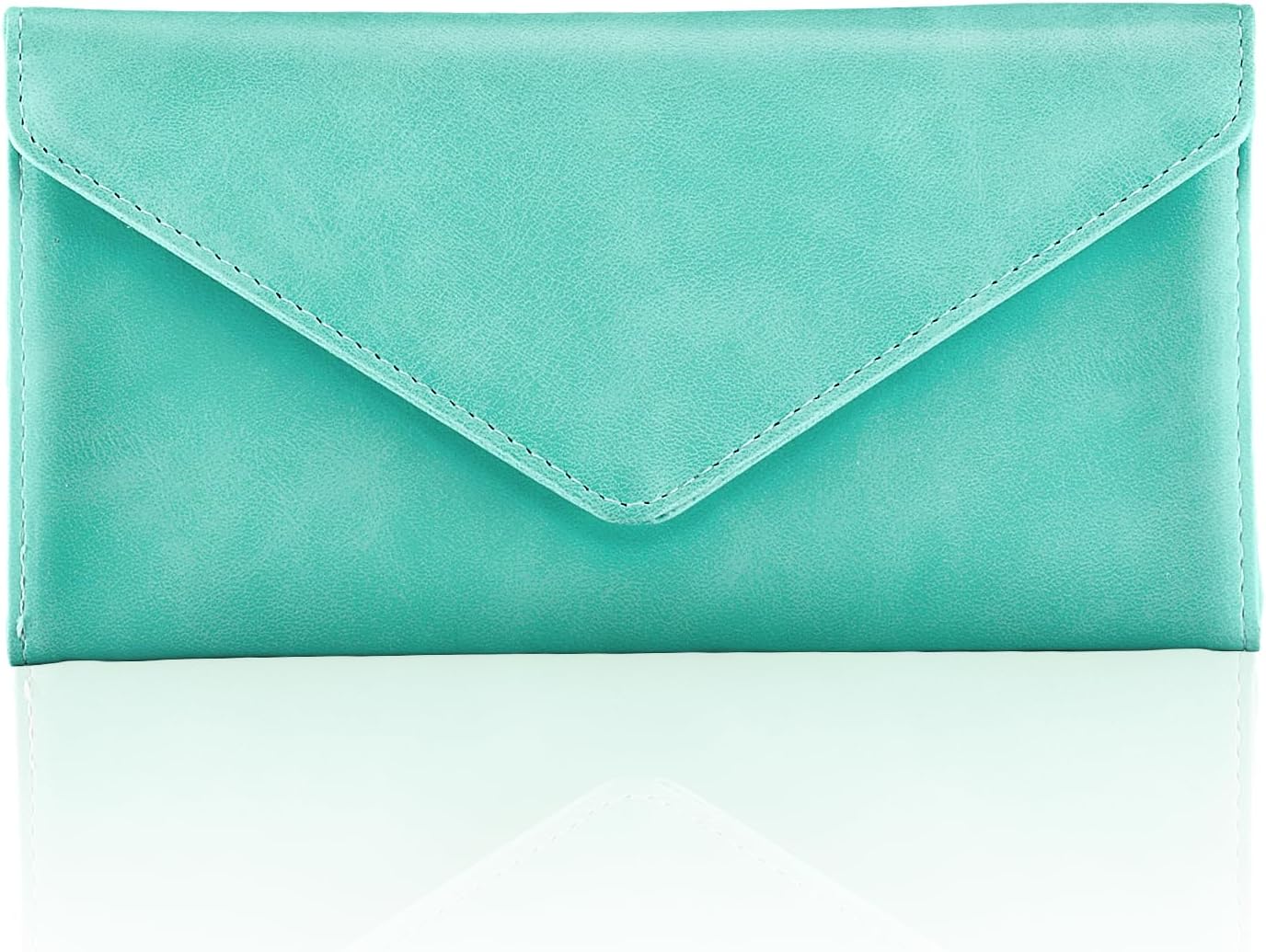 Portable Multi-card Holder Case RFID Blocking Leather Card Wallet for Women, Envelope Style, Mint Green