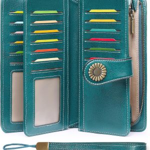Wallets for Women Leather Credit Card Holder with RFID Blocking Large Capacity Wristlet