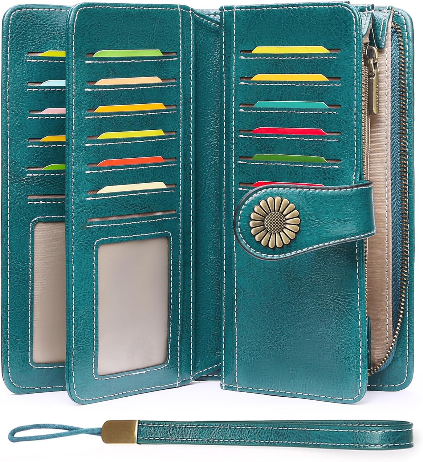 Wallets for Women Leather Credit Card Holder with RFID Blocking Large Capacity Wristlet
