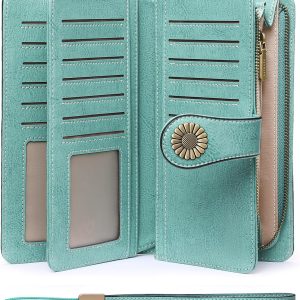 Wallets for Women Leather Credit Card Holder with RFID Blocking Large Capacity Wristlet