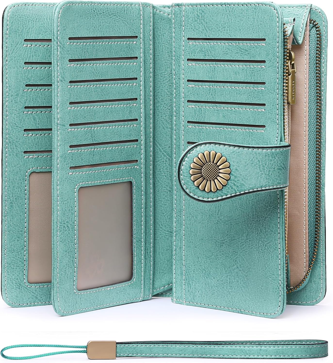 Wallets for Women Leather Credit Card Holder with RFID Blocking Large Capacity Wristlet