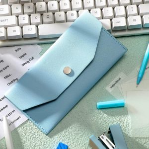 1 Cash Envelope Wallet PU Leather Reusable Budget Envelope 8 Cash Dividers 2 Sheets Category Sticker Labels for Wallets Bill Planner(Blue,Classic)