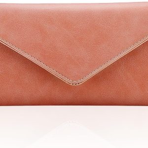 Women's Card Wallet Envelope Style Credit Card Holder, RFID Blocking, Vegan Leather, Coin Pocket, 2 ID Windows, Bean Pink