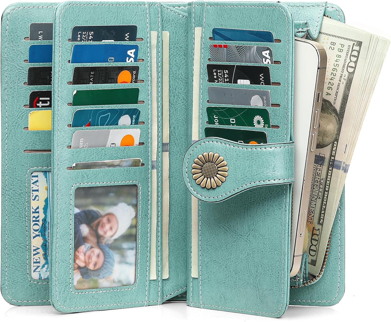 Wallets for Women Leather Credit Card Holder with RFID Blocking Large Capacity Wristlet - Image 2