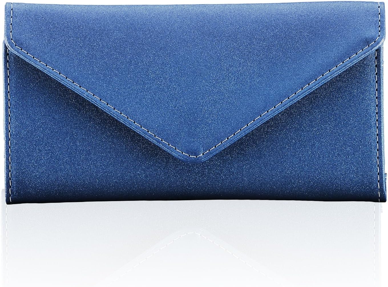 Leather Slim Currency and Coin Envelope Wallet, RFID Blocking, 2 ID Windows, Coin Pocket, Blue