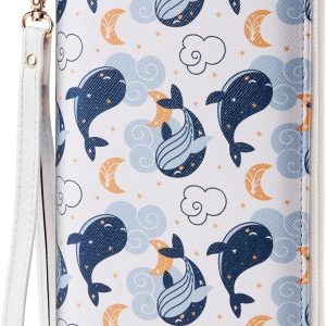 Women's Vegan Leather Clutch Wallet with Zip, Hand Strap, Large Capacity