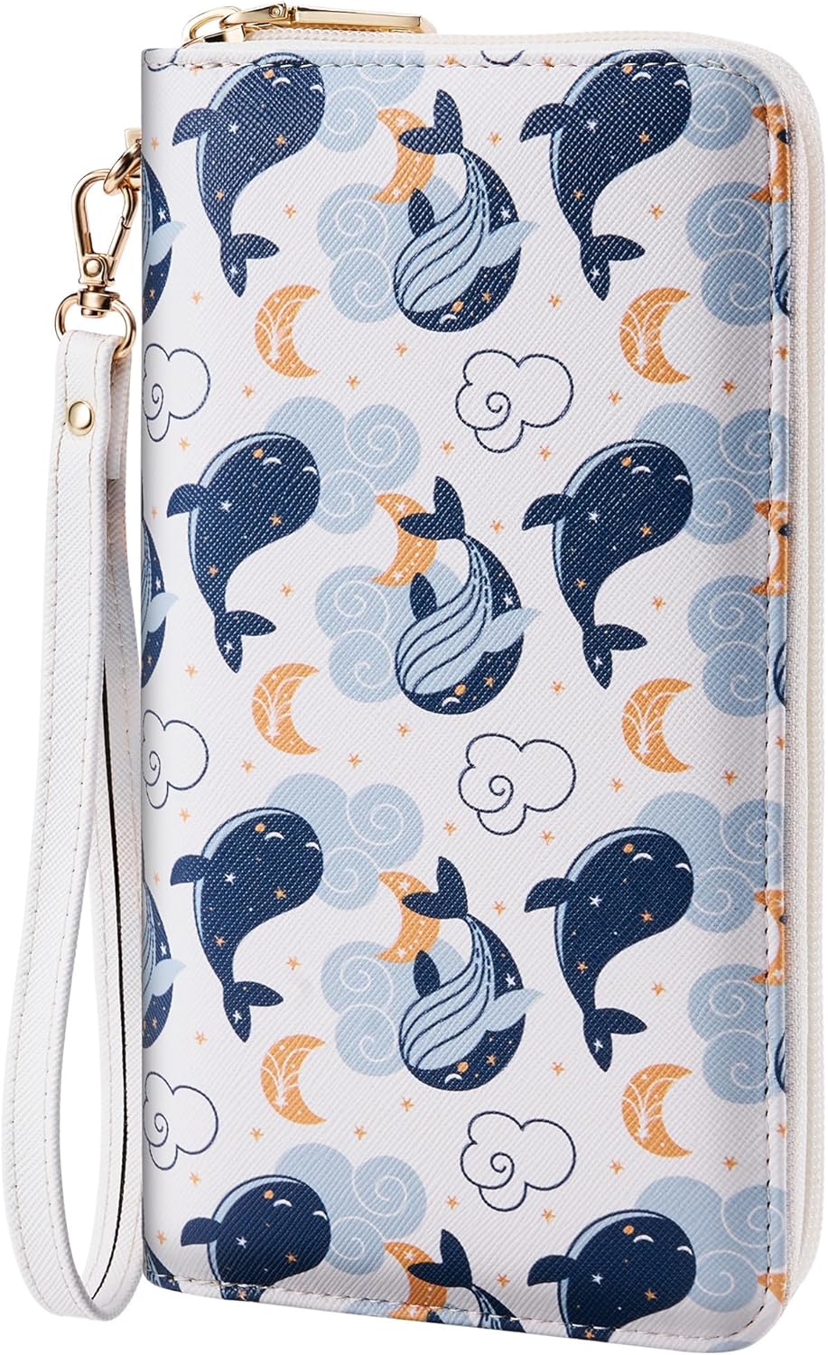 Women's Vegan Leather Clutch Wallet with Zip, Hand Strap, Large Capacity