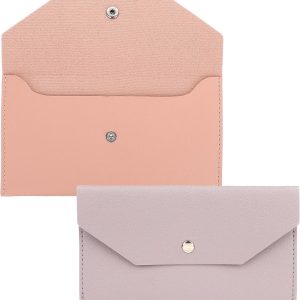 2-Piece Cash Envelope Wallet - PU Leather Reusable Budget Envelopes for Cash, Checks, Bills