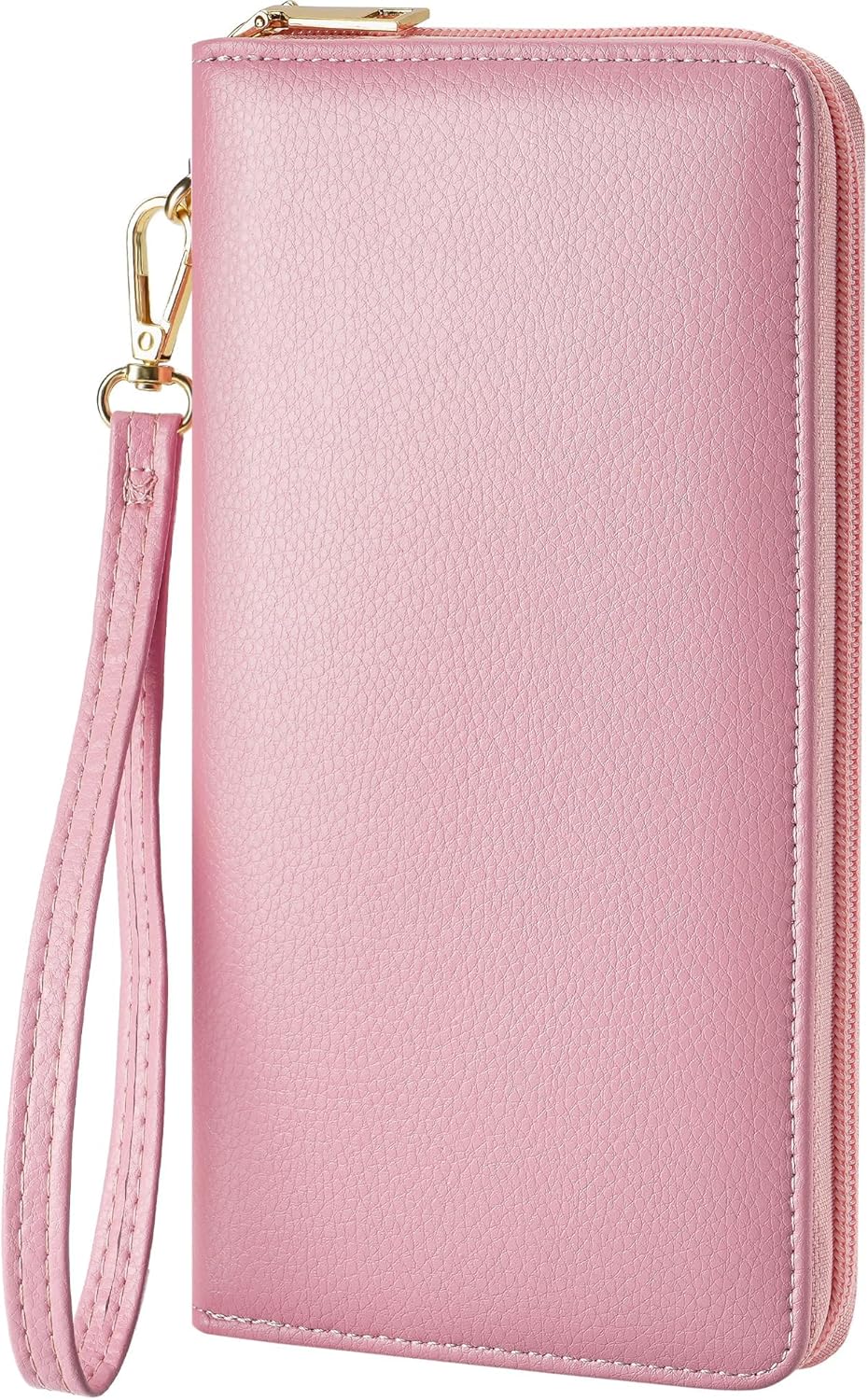 Women's Vegan Leather Clutch Wallet with Zip, Hand Strap, Large Capacity