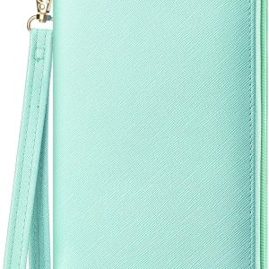 Women's Vegan Leather Clutch Wallet with Zip, Hand Strap, Large Capacity