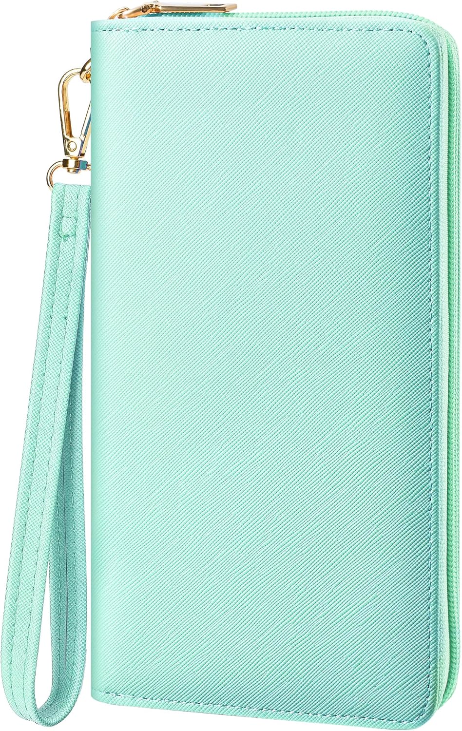 Women's Vegan Leather Clutch Wallet with Zip, Hand Strap, Large Capacity