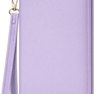 Women's Vegan Leather Clutch Wallet with Zip, Hand Strap, Large Capacity